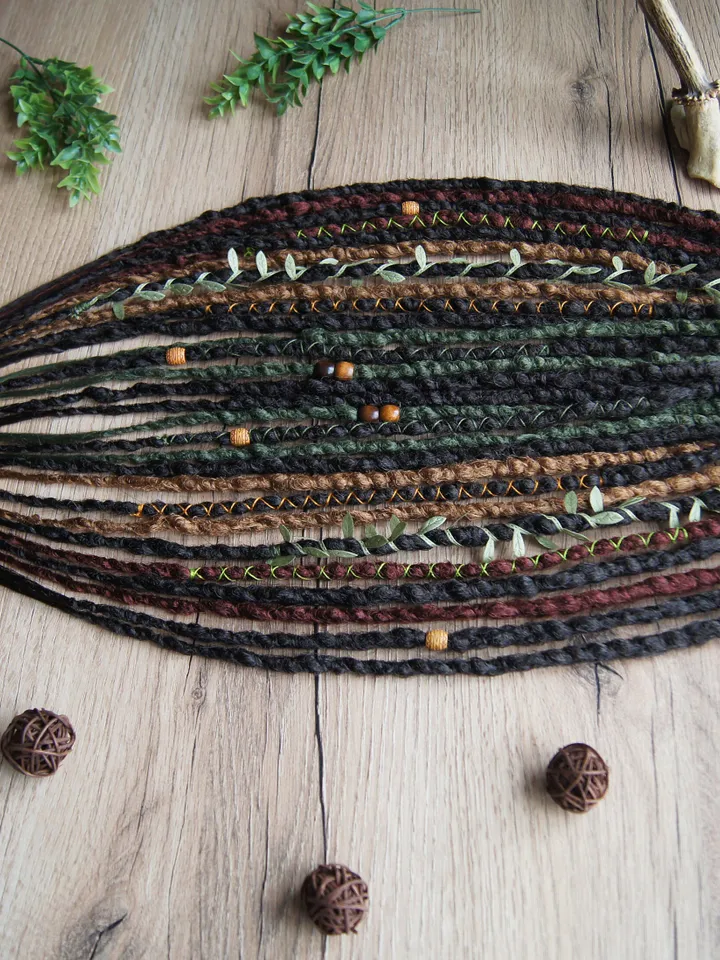 Dreads on hairband Forest witch kit Ponytail brown green red synthetic Dreadlocks extensions bohemian boho style Wig Hair Falls cosplay