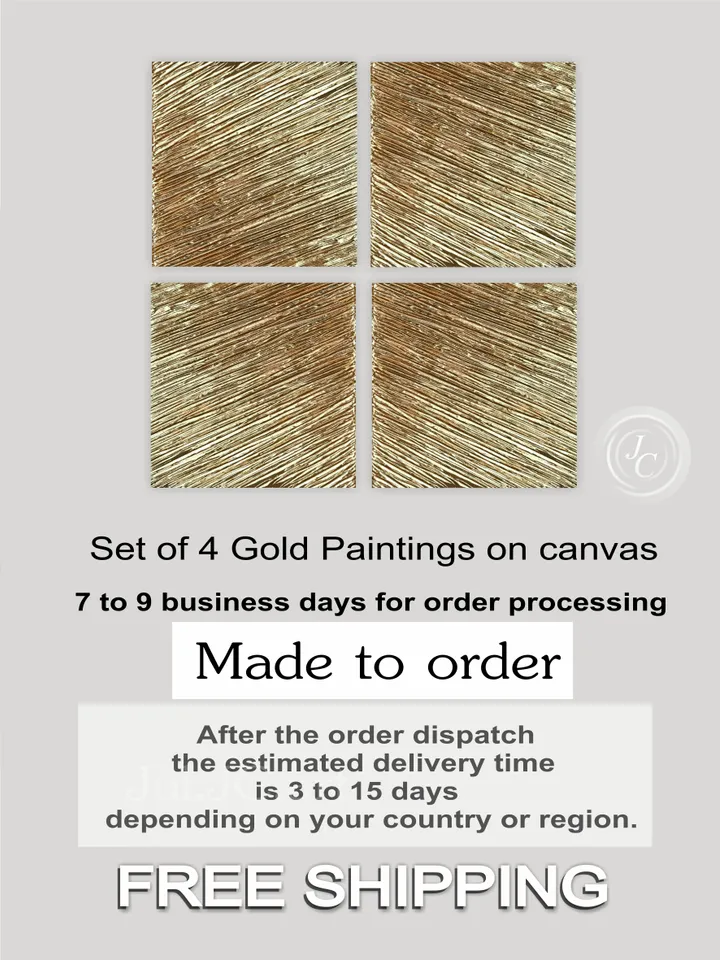 Gold Abstract Wall Art Set of 4 Original Paintings Textured art | Gold Metallic Modern wall decor Gold Leaf Art