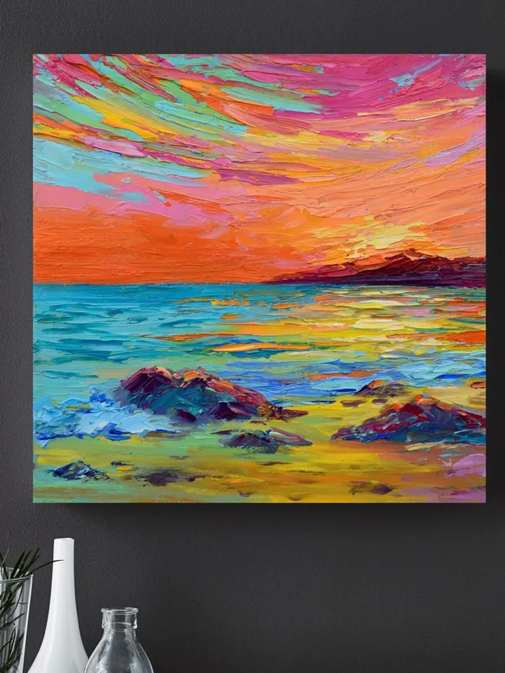 Seascape oil painting original art on canvas Hawaiian Coast art Beach painting 8 by 8 inch