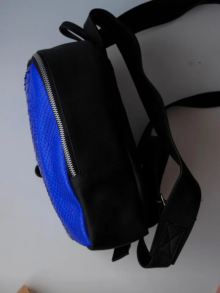 Genuine python skin small backpack | leather backpack electic blue | small designer rucksack | Exotic leather bags | Women handmade bags