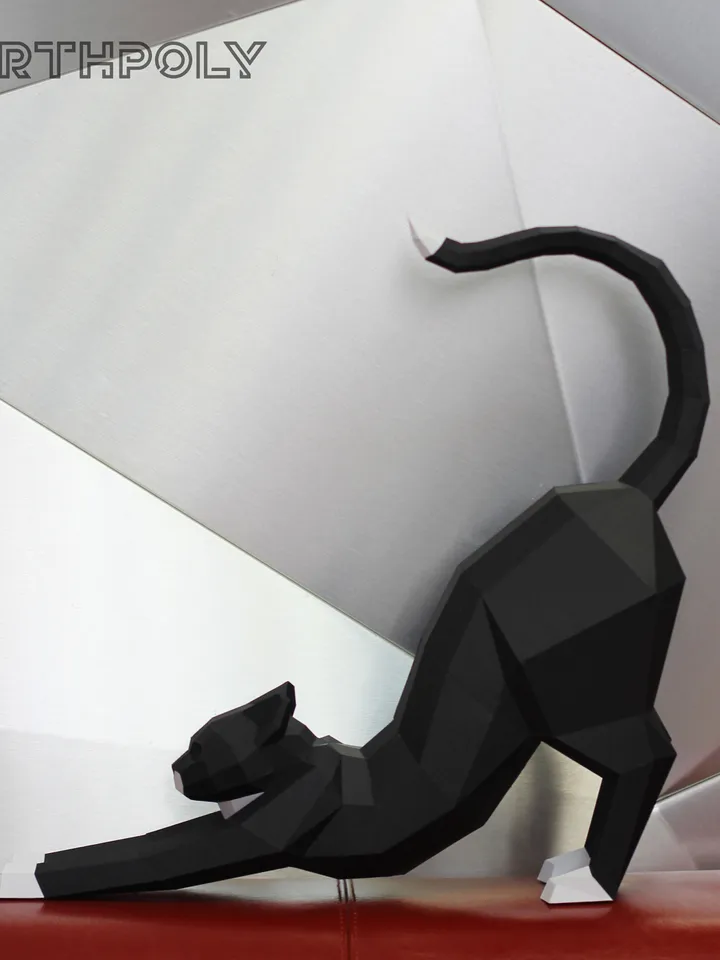 Papercraft Cat Good Morning, Digital Template, PDF Download, Gurko, 3D LowPoly, Pepakura, DIY Origami Sculpture, Paper Party Decor, DIY Gift