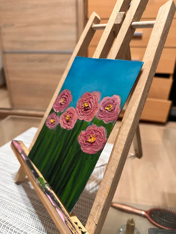 Oil Painting Roses Abstraction Flowers 3D Image of Nature Wall Decor Miniature Cardboard 7x5 inches 18x12 cm New without Frame