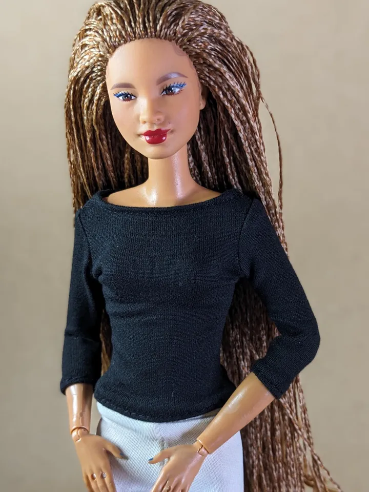 Black long-sleeve T-shirt for 1/6 scale fashion female dolls