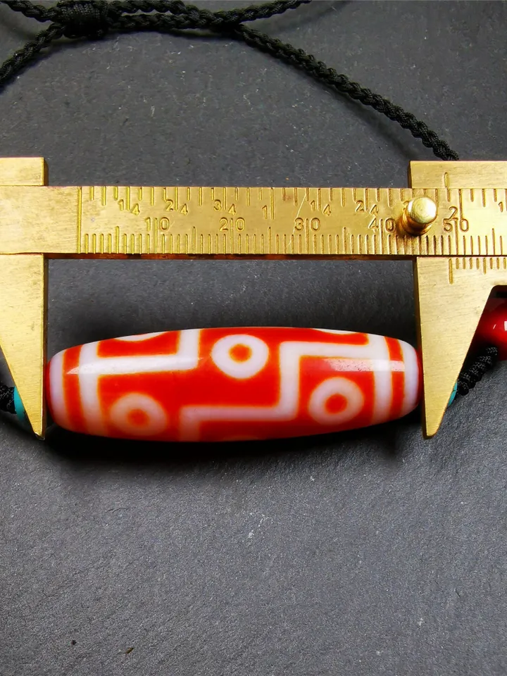 Gandhanra Unique Tibetan Fire Agate 9 Eyes Dzi Bead Necklace,1.93&quot; x 0.59&quot;