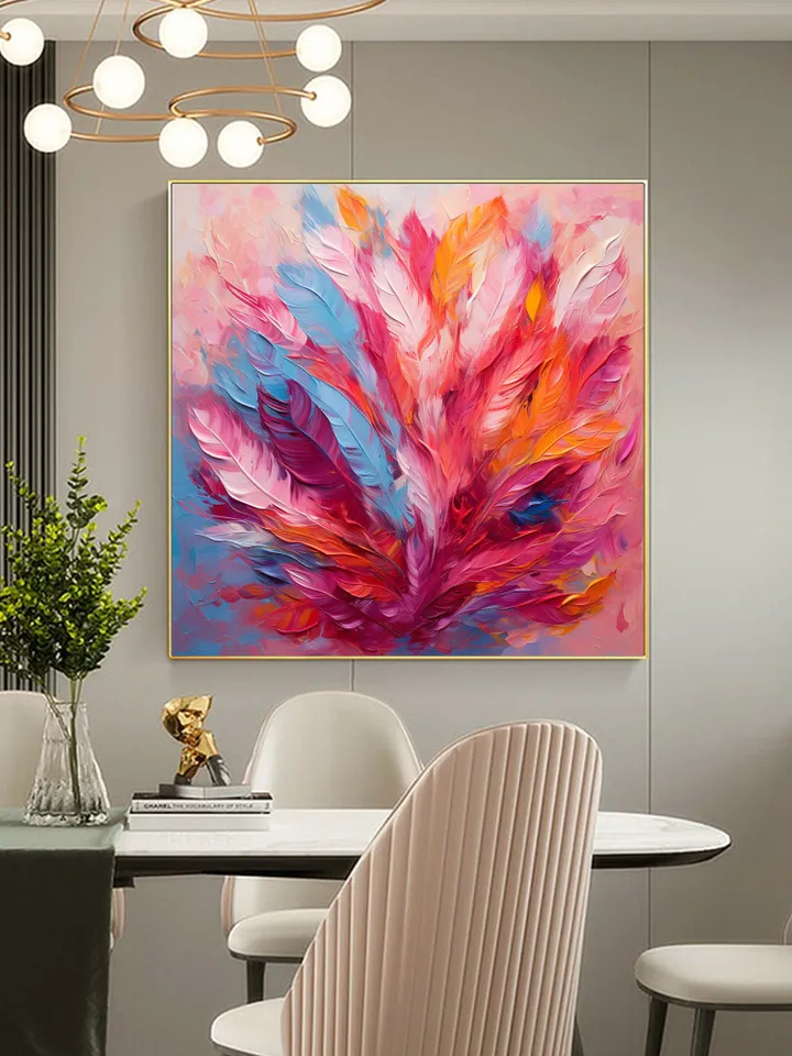 Original Colorful Feathers Oil Painting On Canvas, Large Wall Art, Abstract Colorful Painting, Custom Painting, Living room Home Wall Decor