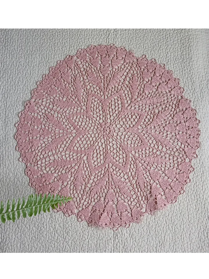 Hand crocheted large lace lacy salmon doily 21.65 inch