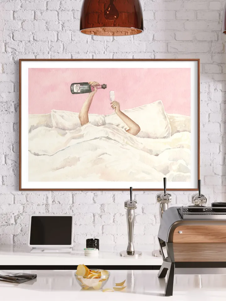 Pink Champagne Bottle Watercolor Illustration Wall Art Print, Feminine Art, Bar Decor, Cocktail Poster, Preppy Bar Cart, Apartment Decor
