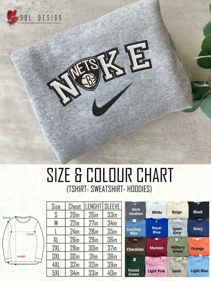 Ni.kee Brooklyn Nets Embroidered Sweatshirt, NBA Nets Basketball Team Embroidered T Shirt, NBA Team Embroidered Sweater, NBA Brooklyn Nets Shirt, Basketball Team Embroidered Hoodie