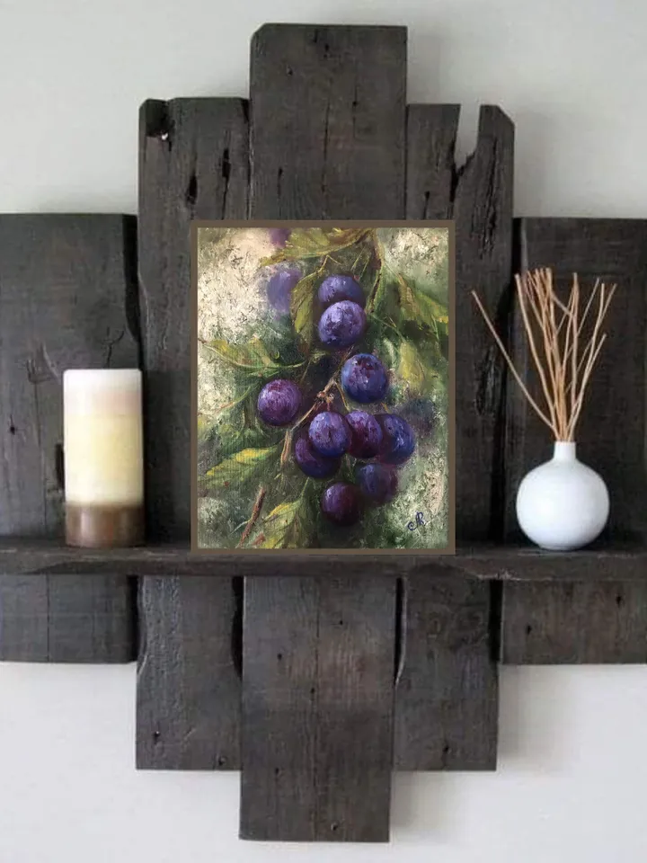 Fruits Oil Painting Kitchen Still life Original Painting Plums painting