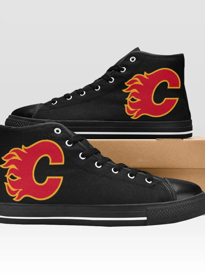 Calgary Flames Shoes, High-Top Sneakers, Handmade Footwear