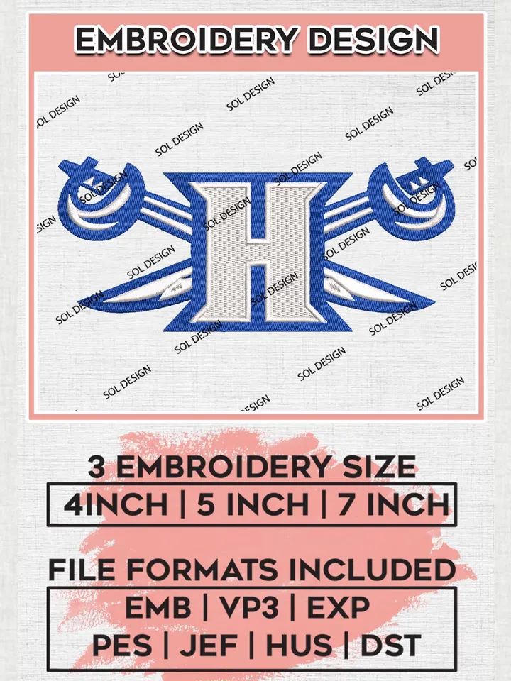 NCAA Hampton Pirates College Team Letter Logo Embroidery Design Files, NCAA Hampton Pirates Machine Embroidery, NCAA Teams, 3 sizes, NCAA Machine embroidery designs, Digital Download
