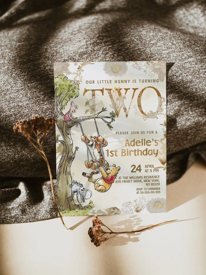 2nd Birthday Winnie the Pooh Inspired ; Classic Winnie Pooh Invitations; Neutral Winnie Pooh Turning two; Winnie Pooh Birthday Party poom88