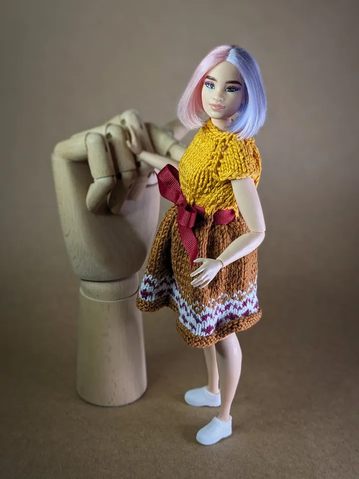Handmade brown knitted dress for 1/6 scale fashion female dolls