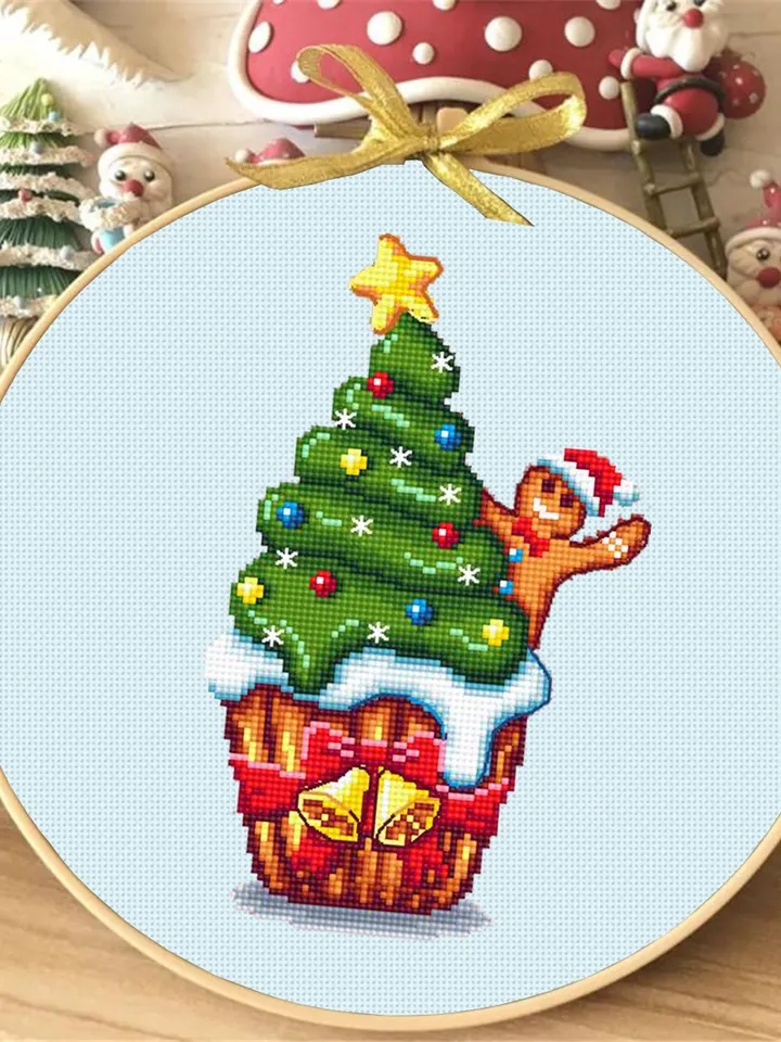 Christmas cupcake cross stitch pattern download PDF Winter holiday cross stitch chart Christmas pattern digital Kawaii christmas stitch #N37