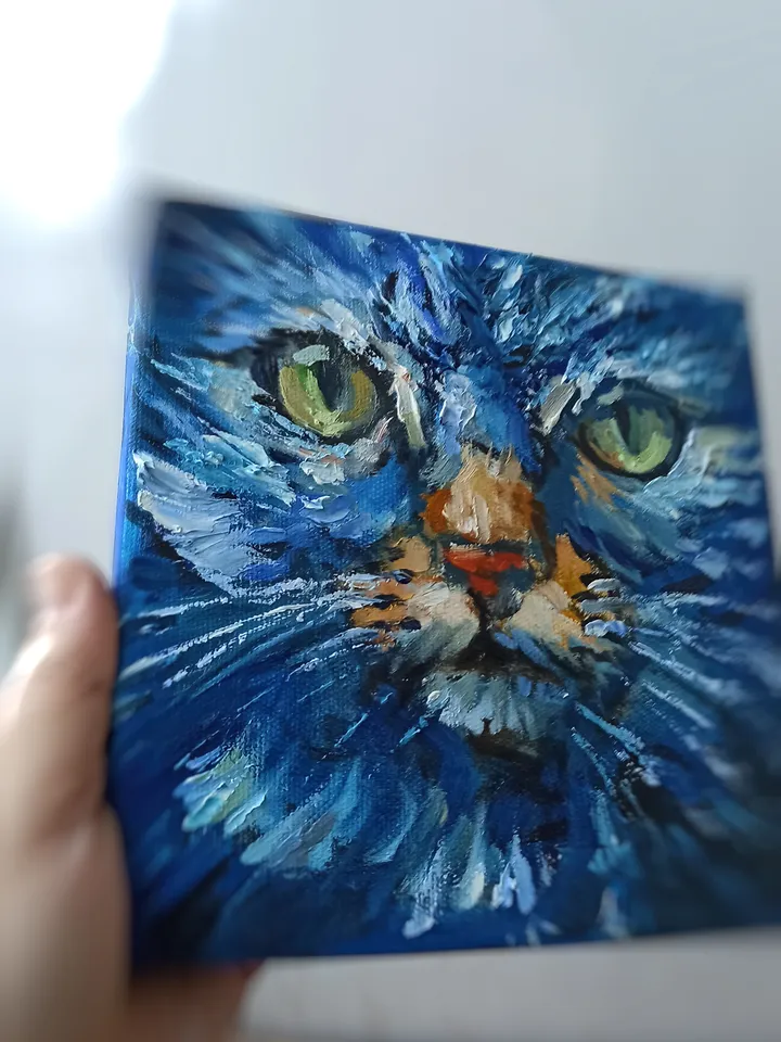 Snowstorm Cat Original Oil Painting