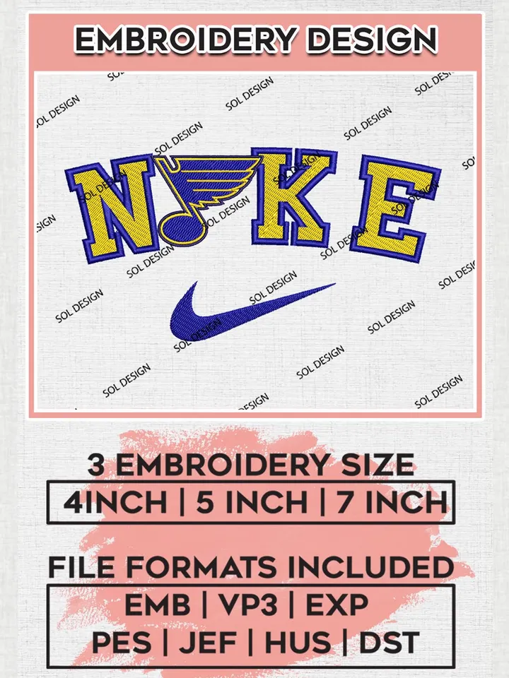 Nike St. Louis Blues Machine Embroidery Files, NHL St. Louis Blues Embroidery Designs, NHL Blues Logo, NHL Machine Embroidery Designs, Digital Download