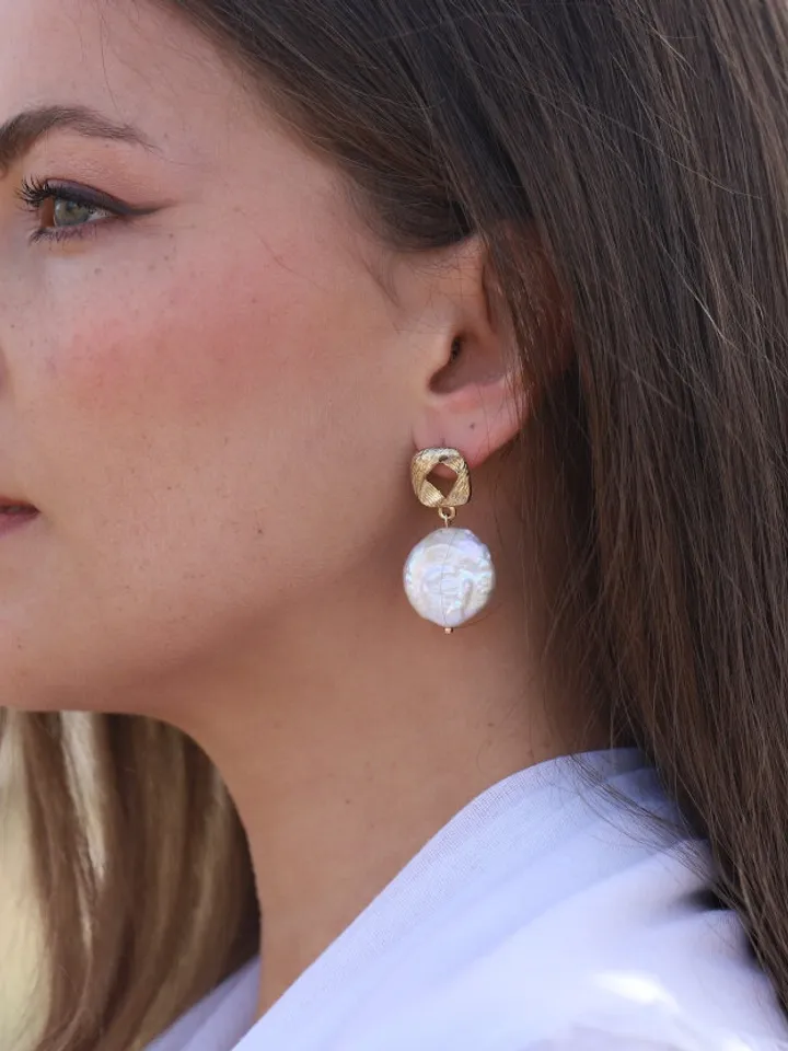 Art Deco Wedding Earrings, Freshwater Pearl Boho Bridal Earrings, Gold Vintage Wedding Jewelry, Statement Bridal Earrings, Retro Jewellery