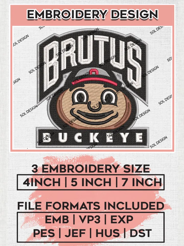 NCAA Brutus Buckeyes Team Logo Embroidery Design Files, NCAA Ohio State Buckeyes Machine Embroidery, NCAA Teams, 3 sizes, NCAA Machine embroidery designs, Digital Download