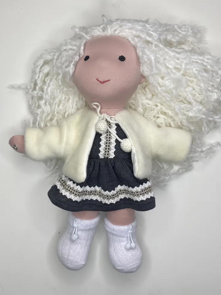 Handmade organic textile cotton Waldorf doll ready to ship, Authors stuffed soft doll with clothes set, Christmas baby