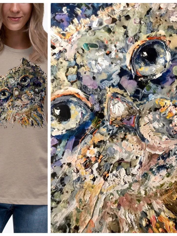 Dreamy cat Women's Relaxed T-Shirt,designer cat t shirts,cat wearable gifts,unique handmade shirts,cat lovers gifts,women special wear gift