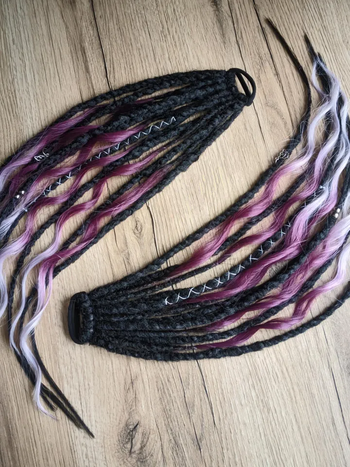 Goth Metal Rock hair Instant Accessory Hairstyle for concert Ponytail dreads for gift Hair extension Black dreads on hairband