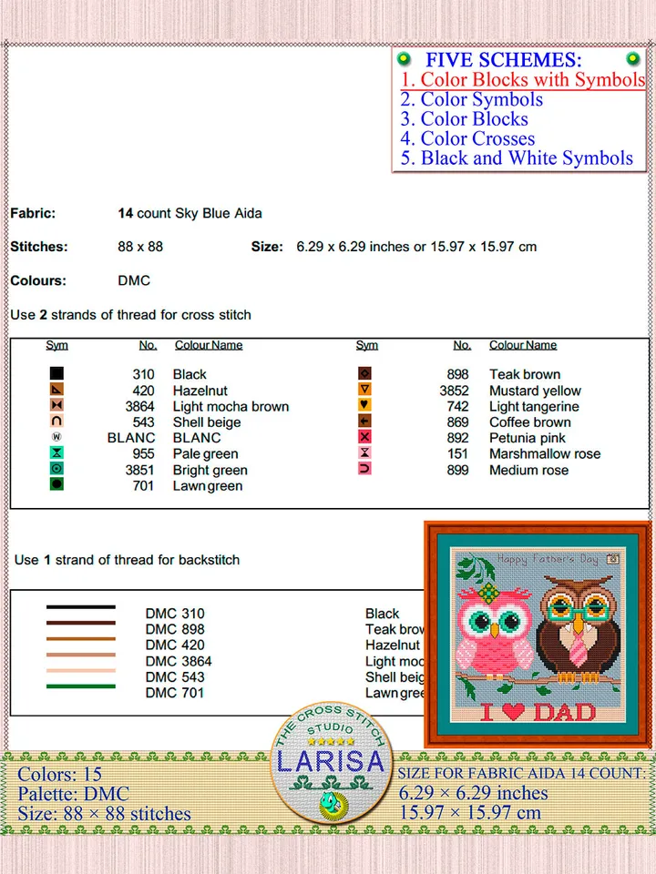 Father’s Day Cross Stitch Pattern | Two owls
