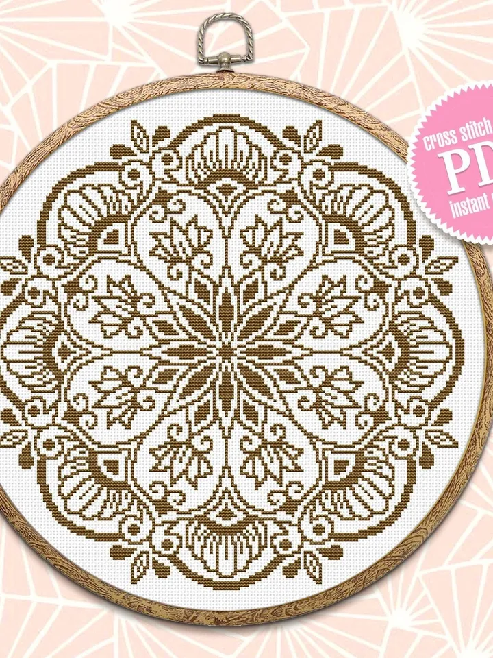 Flower mandala cross stitch pattern download PDF Floral mandala digital Beginner stitch Monochrome cross stitch Modern xstitch chart #M168