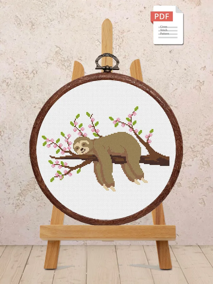Sloth On The Branch Cross Stitch Pattern, Animals Cross Stitch, Embroidery Sloth, Sloth xStitch, Sloth Pattern,Modern Cross Stitch #anm033