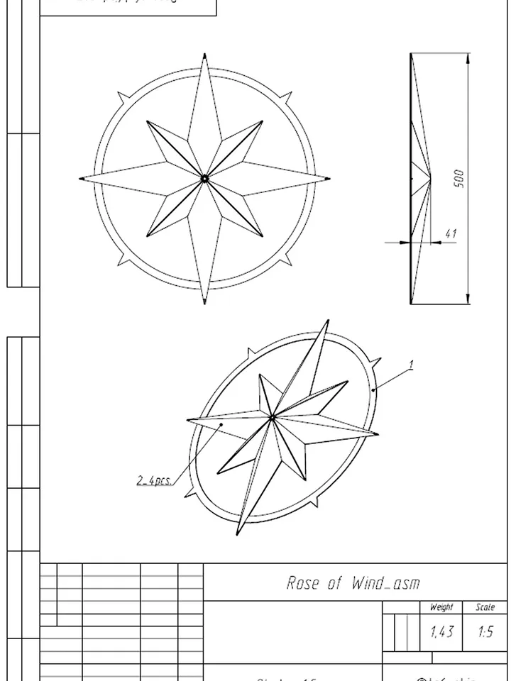 Welding Project Plans Drawings Rose of Wind (DXF, PDF)