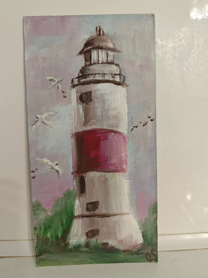 Lighthouse Original Painting Old Lighthouse Original Art Lighthouse Modern Artwork Old Lighthouse Wall Decor 4x8 inches by OlgaSokolovaArt