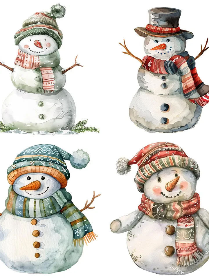15 Winter Snowman PNG Bundle, Christmas Clipart, Printable Watercolor clip art for sublimation, High Quality PNGs, Paper craft, junk journal