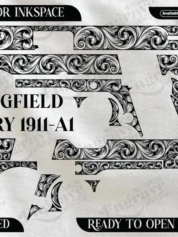 Springfield Armory 1911-A1 Scroll Design,lasercut,laserengraving,fiberlaser,engravingfiles