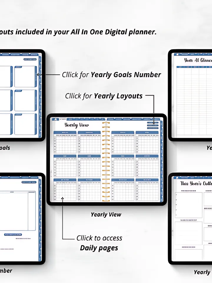 Undated Digital Planner Blue Mode