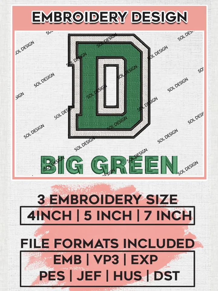 NCAA D Big Green Football Team Logo Embroidery Design Files, NCAA Dartmouth Big Green Machine Embroidery, NCAA Teams, Game Day, 3 sizes, NCAA Machine embroidery designs, Digital Download