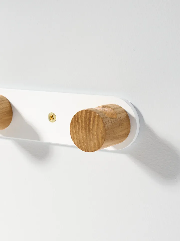 White + Ash Minimalist Metal and Wood Wall Mounted Coat hook