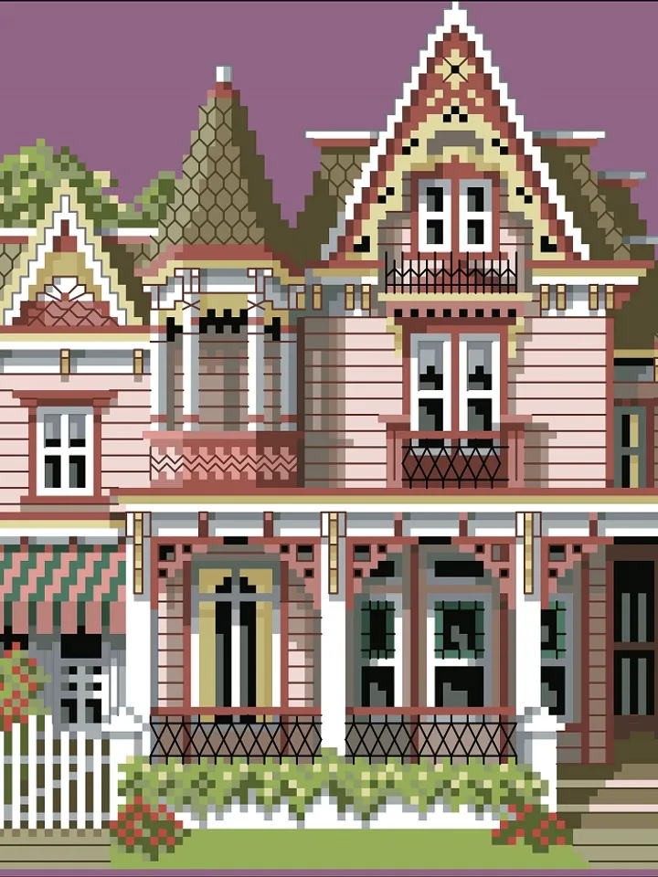 Vintage Cross Stitch Pattern Victorian House Counted Digital Download PDF
