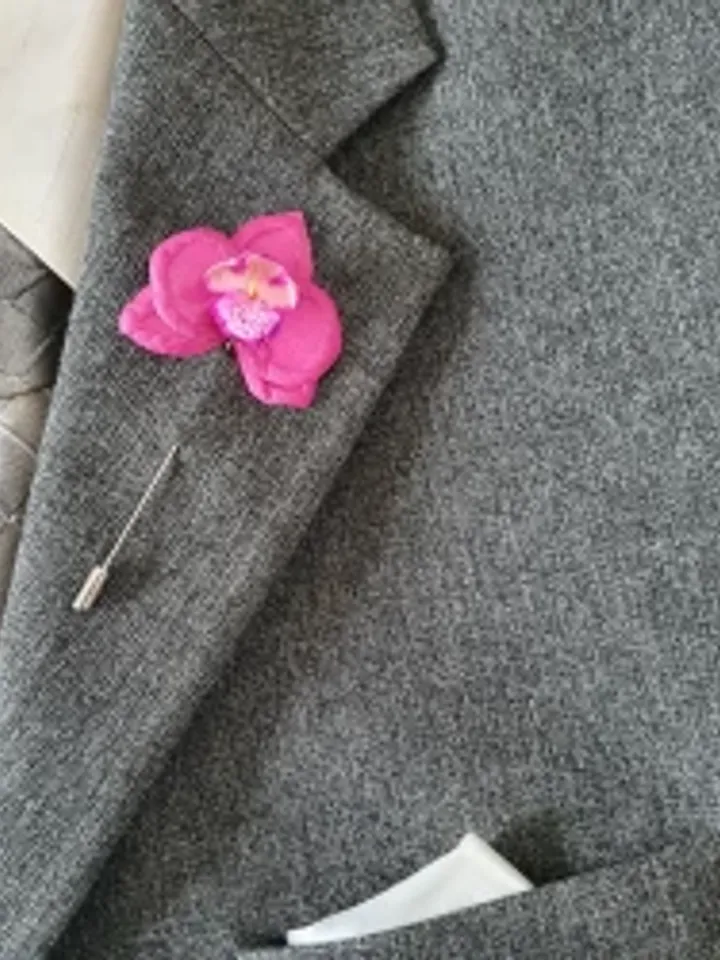Pink orchid men's lapel pin Leather boutonniere for him 3rd anniversary gift, art.57