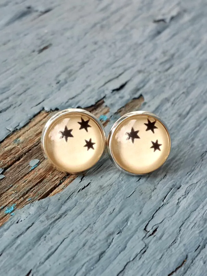 3 stars Harry Potter Earrings, Three stars HP studs recycled