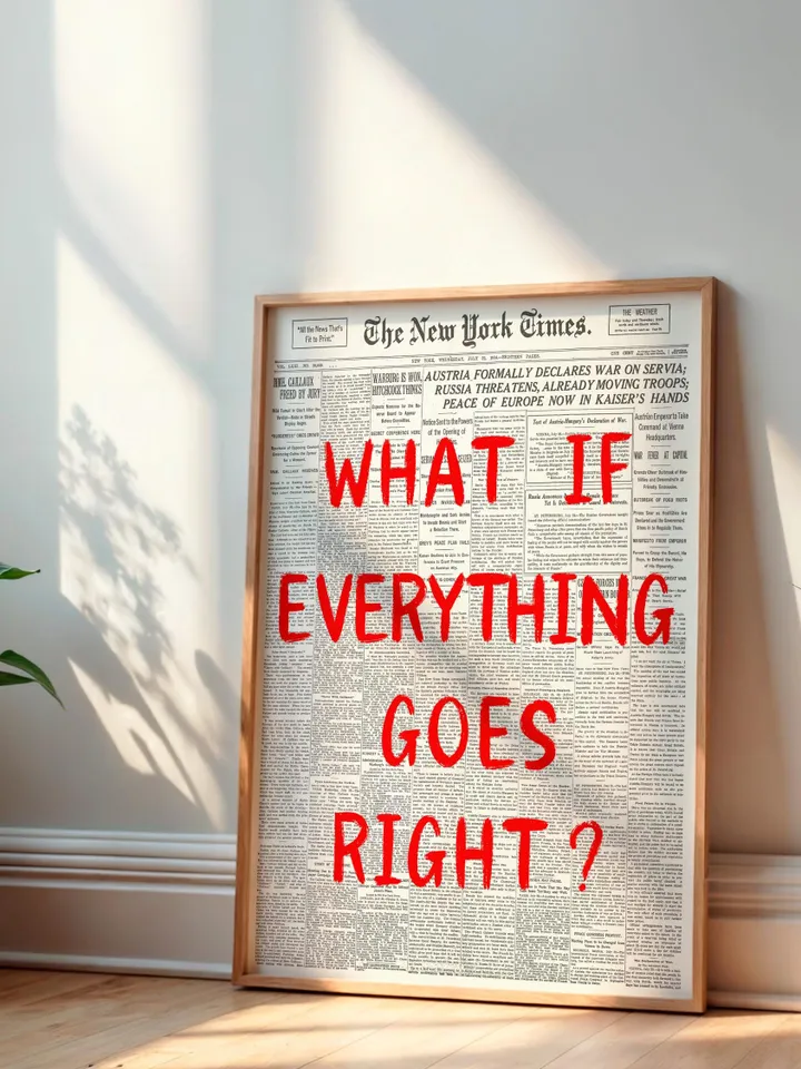 What If everything goes right Retro Newspaper Print, Trendy Wall Art, Typography Poster, Red Aesthetic, Printable Wall Art, Digital Print