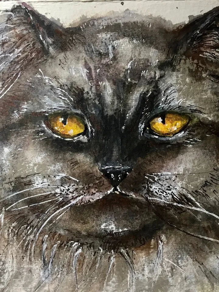 Black Persian cat painting,original watercolor painting,cat original painting,animals wall art,cat lovers gift,home decor wall art.