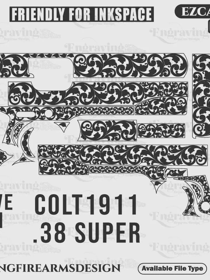 Colt1911 38 super svg design,lasercut,laserengraving,fiberlaser,engravingfiles,laserpattern,engravingdesign,engravingpattern,metalart
