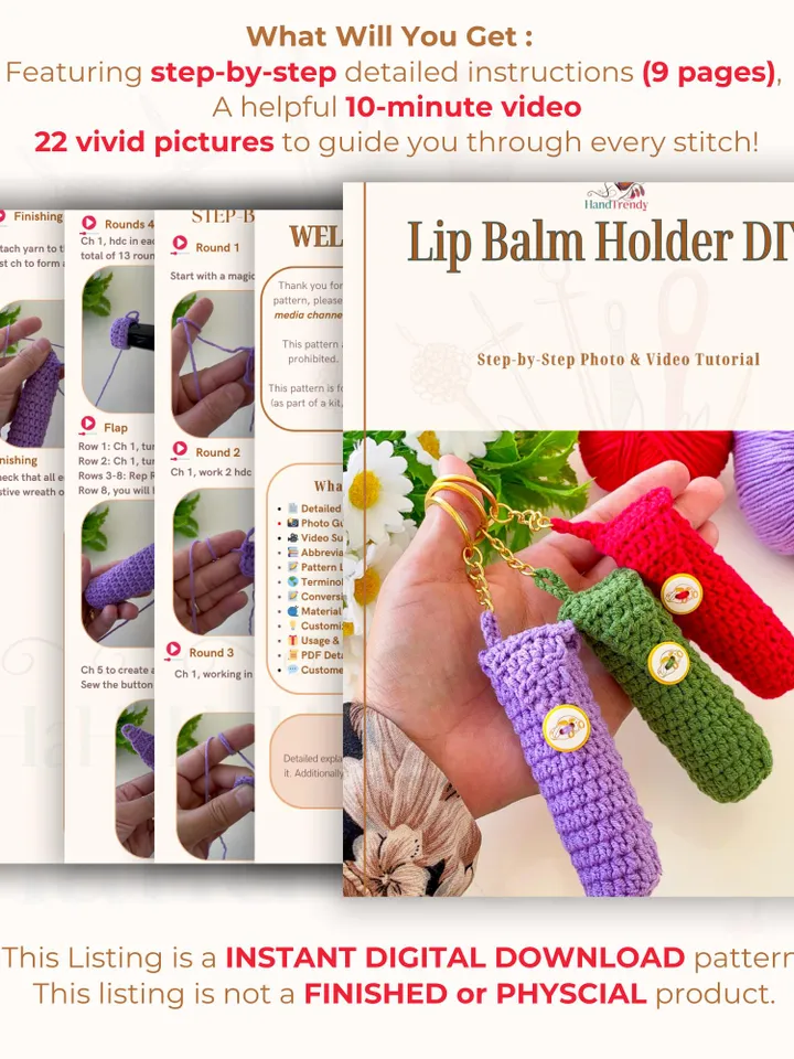 Lip Balm Holder DIY, Crochet Lipstick Case for Makeup Lovers, Stylish Crochet Makeup Keychain Case, Friendly Pattern for Handmade Gifts
