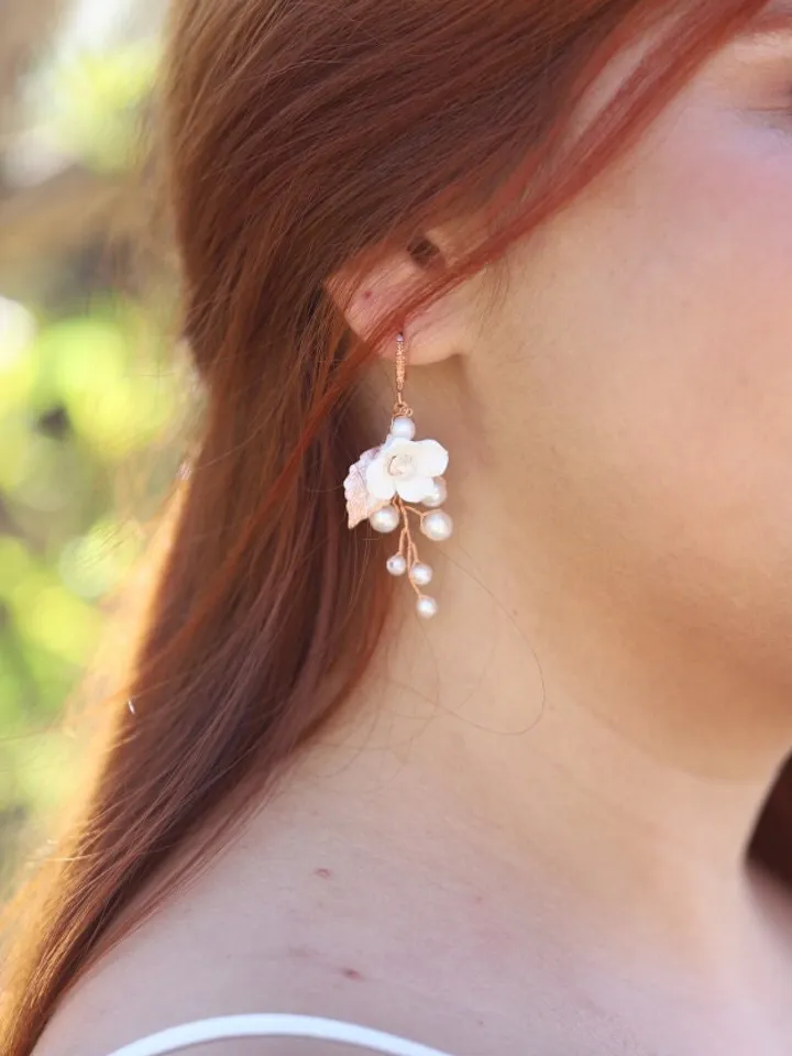 Delicate Porcelain Flower Wedding Earrings, Boho Wedding Earrings, Floral Wedding Earrings