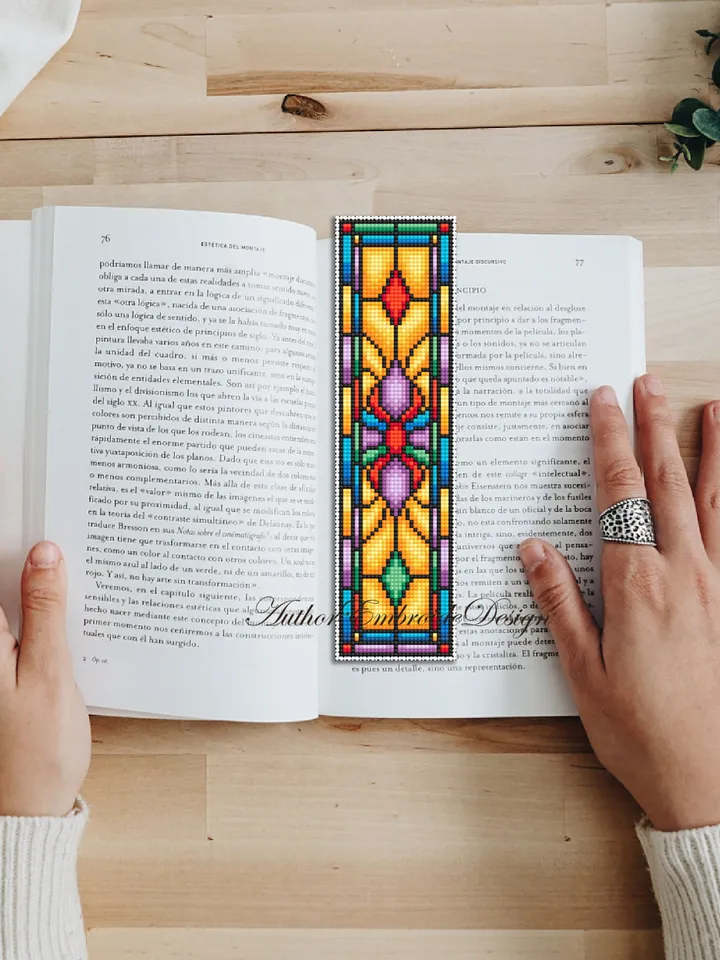 Stained glass bookmark cross stitch pattern PDF download Stained glass flower cross stitch chart, Modern bookmark pattern digital PDF #B296
