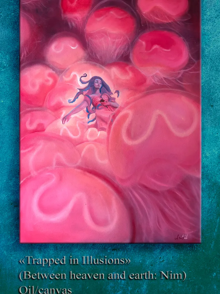 Pink Jellyfish Painting Girl Oil Artwork