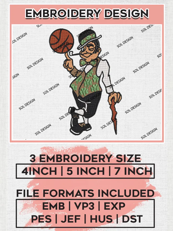 NBA Boston Celtics Mascot Logo Embroidery Designs,Boston Celtics Team Logo Embroidery, Basketball Team Logo Emb Files, NBA Team, 3 sizes, Machine embroidery Files, Digital Download
