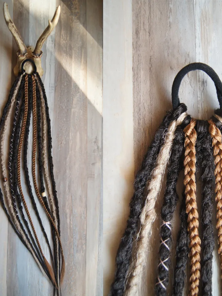 Dreads on hairband Ponytail Crochet brown blonde ginger synthetic dreadlock extensions with braids Boho earthy forest hair 24 inches
