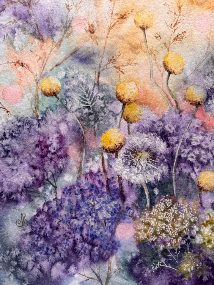 Wildflowers Original Watercolor Painting Meadow Painting Flowers Wall Art