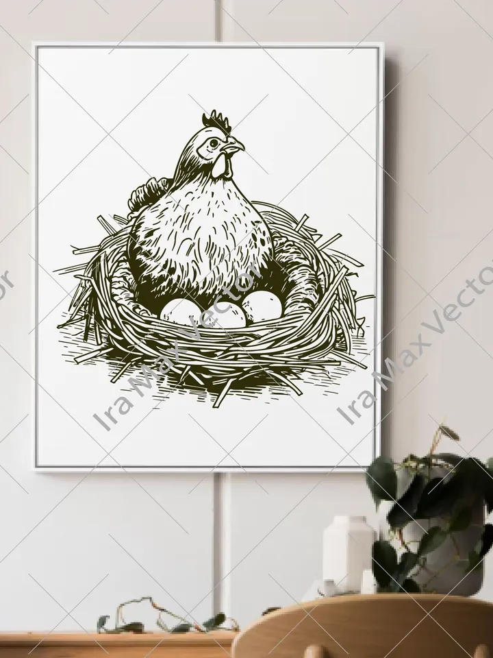 Hen Laying Eggs in a Nest Chicken Clipart Instant Digital Download SVG EPS PNG pdf ai dxf jpg Cut Files