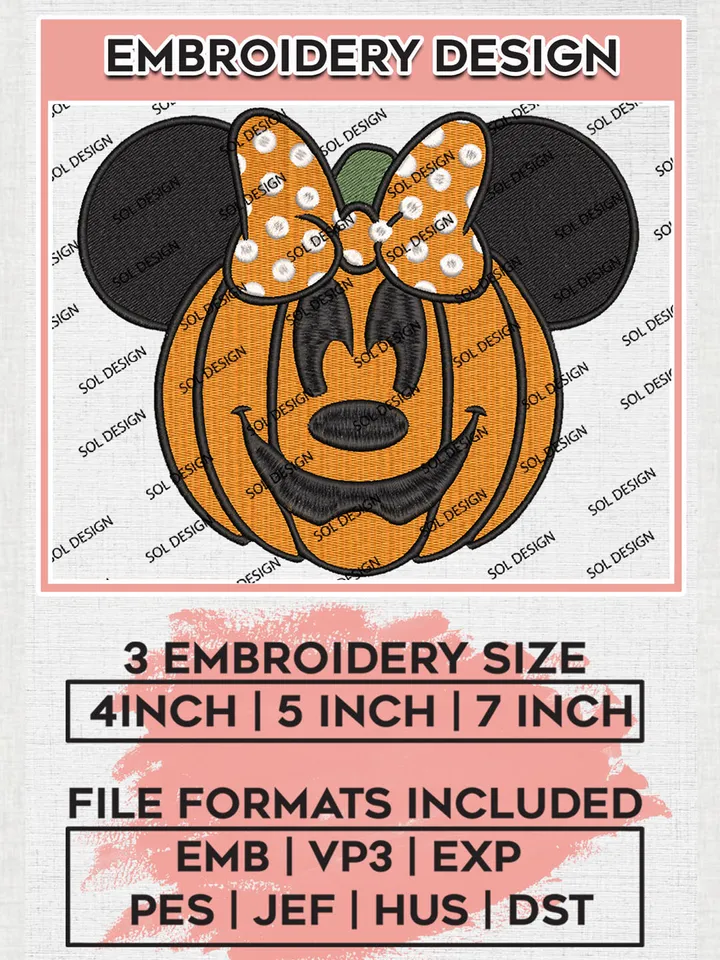 Spooky Minnie Mouse Pumpkin Head Embroidery designs, Disney Movie Machine embroidery designs, Happy Halloween embroidery files, Spookey Season Machine Embroidery Digitized Pes Files, Digital Download